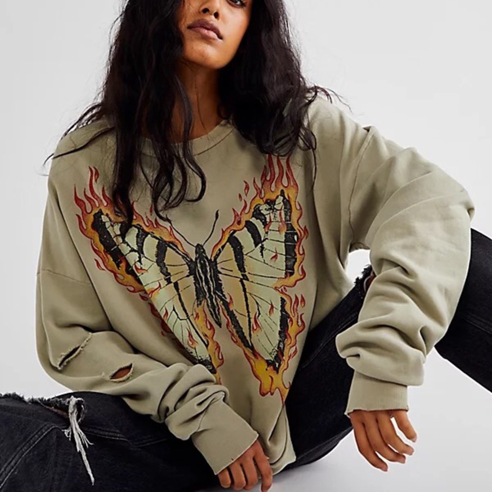 NWOT $178 FREE PEOPLE X VINTAGE SOULS  FIRE BUTTERFLY PULLOVER IN CLAY Z150-20